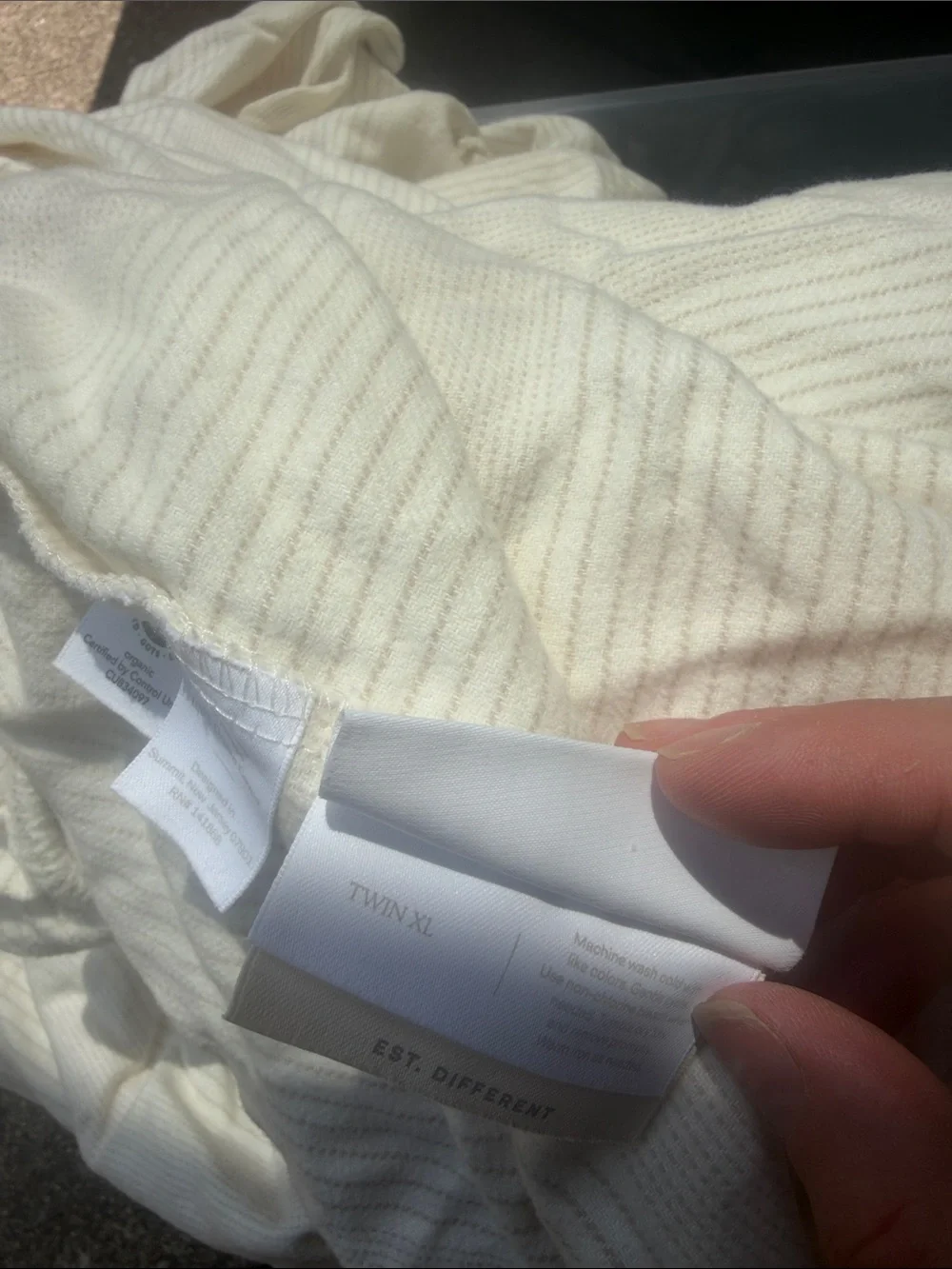 BOLL & BRANCH Flannel Fine Line Stripe Twin XL Cream/Oak Luxury Organic Cotton